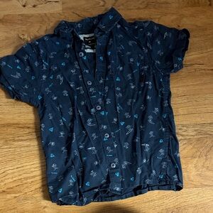 Quiksilver Navy Short-Sleeve Button-Down with Teal Micro Print